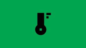 A black thermometer icon with a small square at the bottom, set against a green background