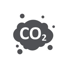 Gray icon of a cloud with "CO2" written inside, symbolizing carbon dioxide emissions