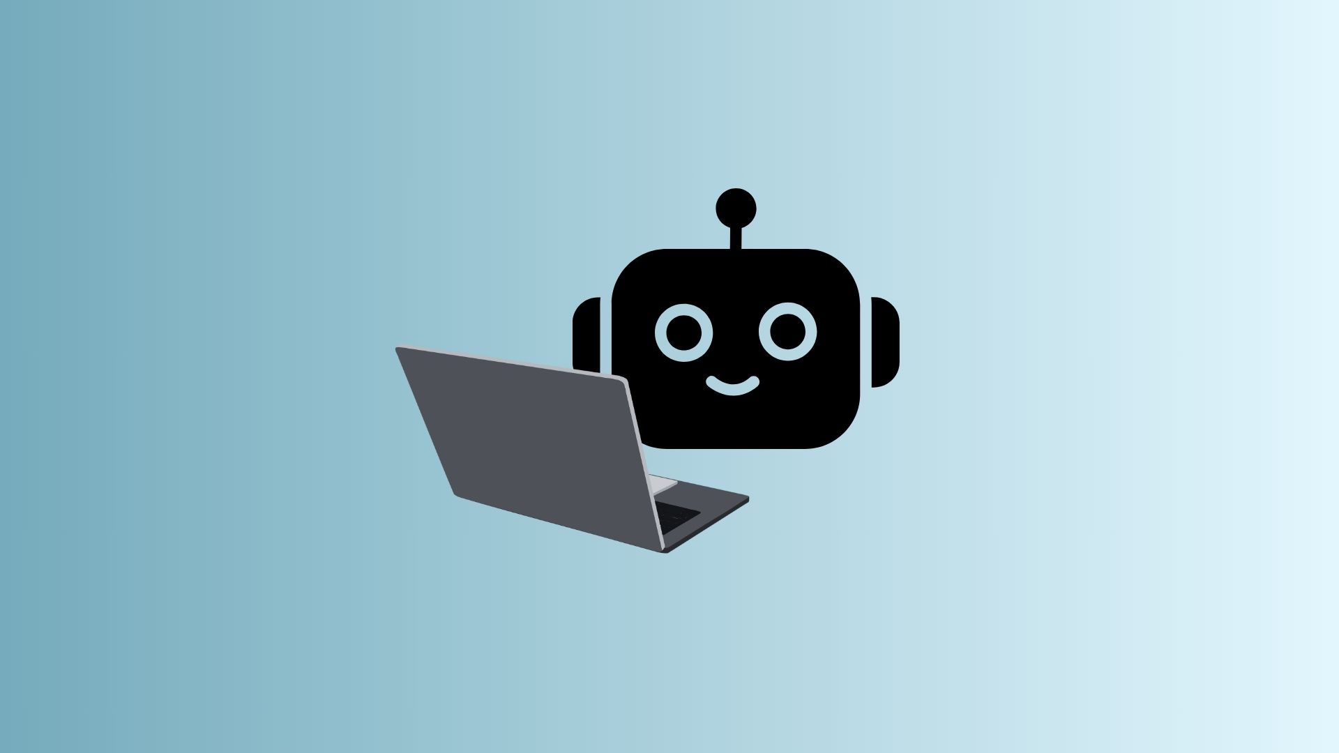 A robot icon using a laptop