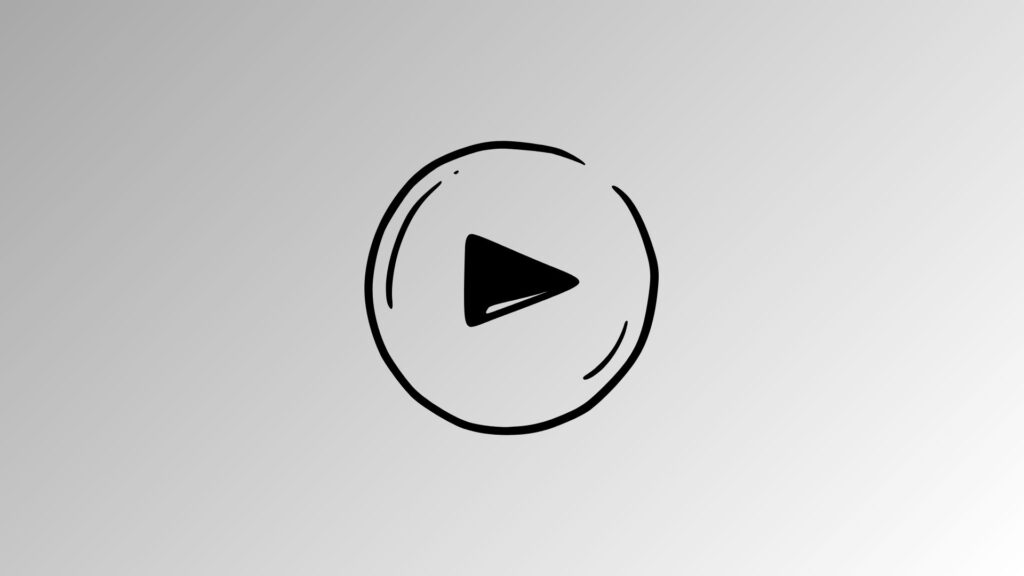 A hand-drawn black play button icon inside a circle, on a light gray gradient background