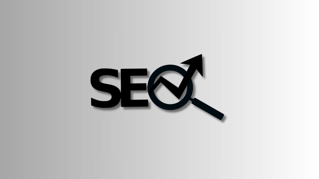 "SEO" text with a magnifying glass and an arrow