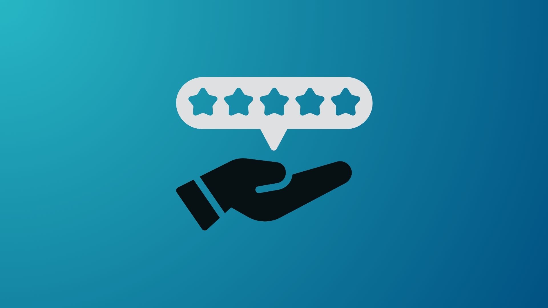 Stylized hand holding a five-star rating representing brand reputation and customer satisfaction