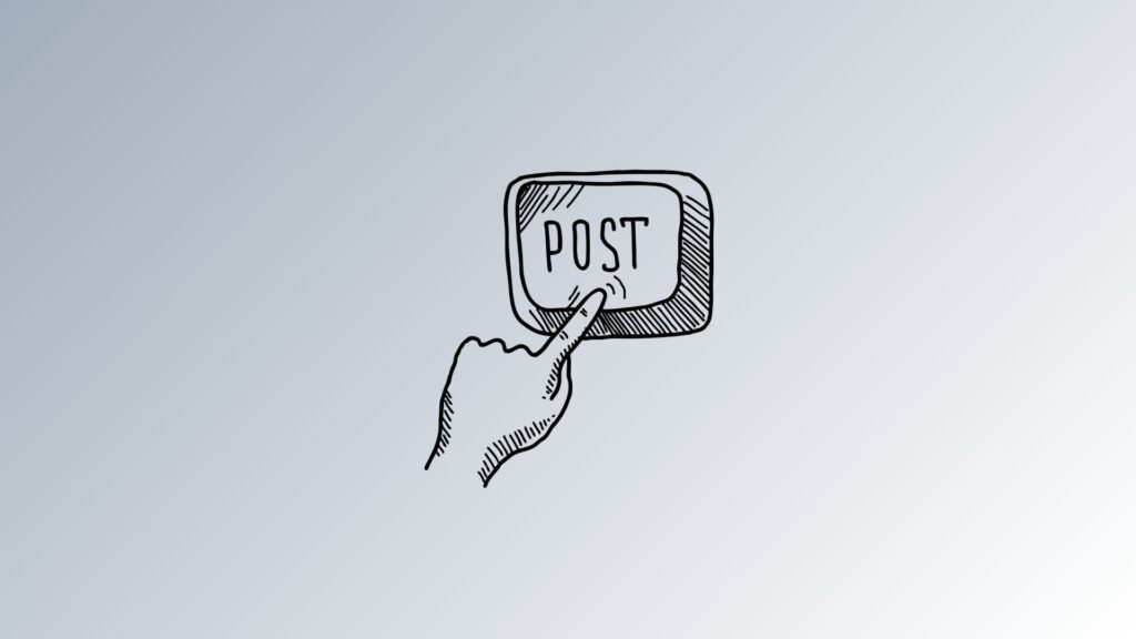 A hand pointing to a "POST" button