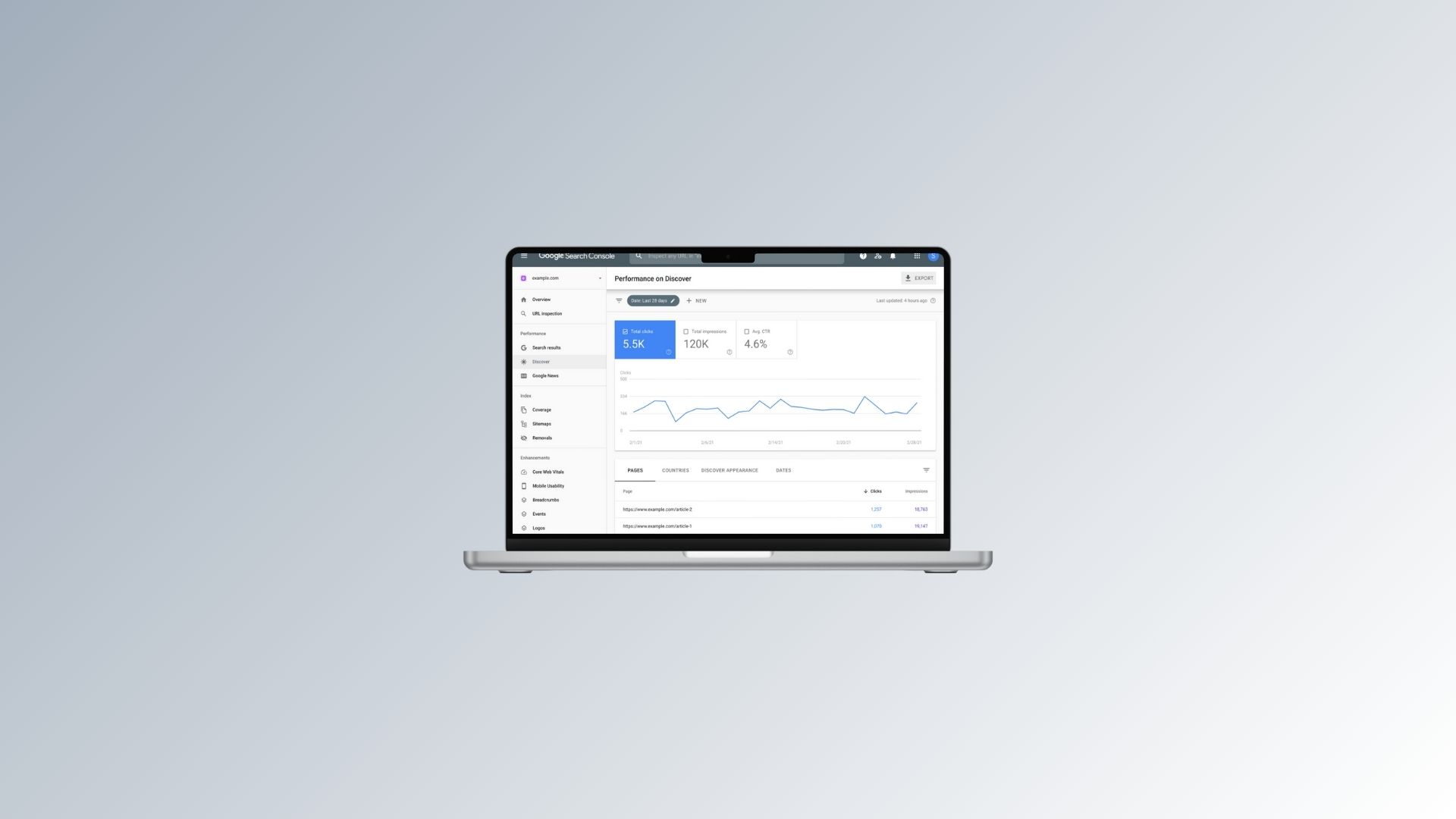 A laptop displaying the Google Search Console interface