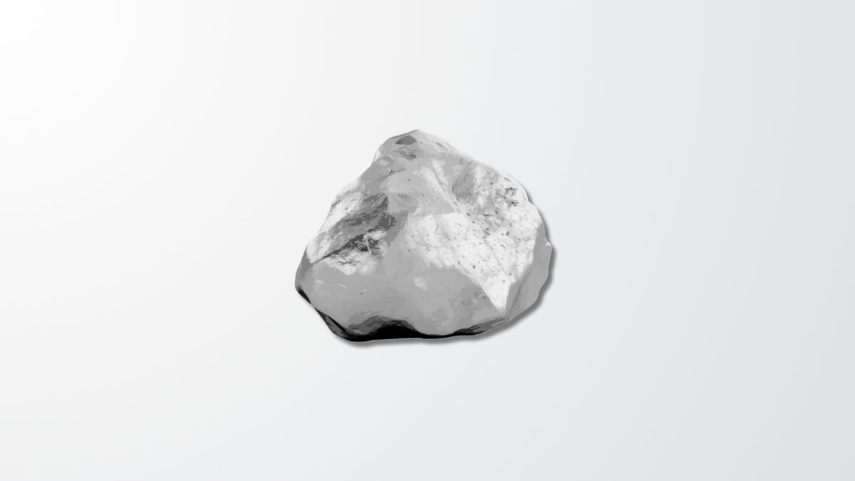 A gray, irregularly shaped, rough-textured rock on a white background.