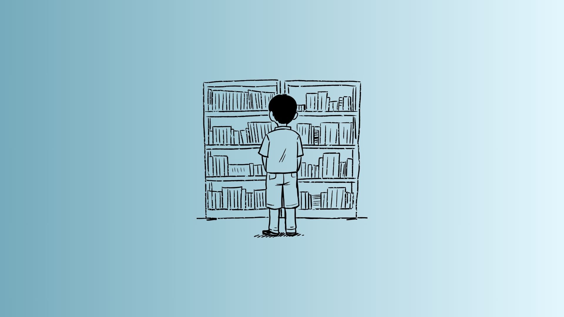 A stylized illustration of a bookshelf depicting organisation