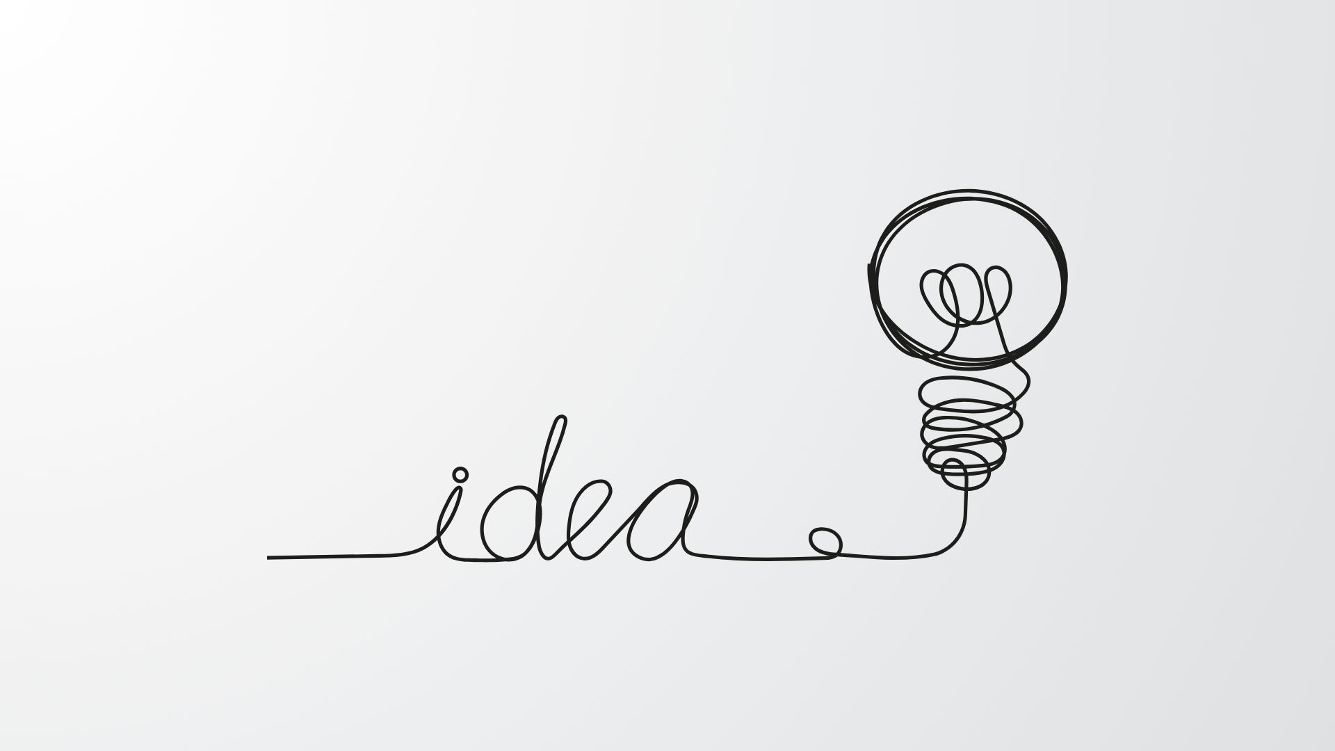The word "idea" stylized as a continuous line drawing ending in a lightbulb