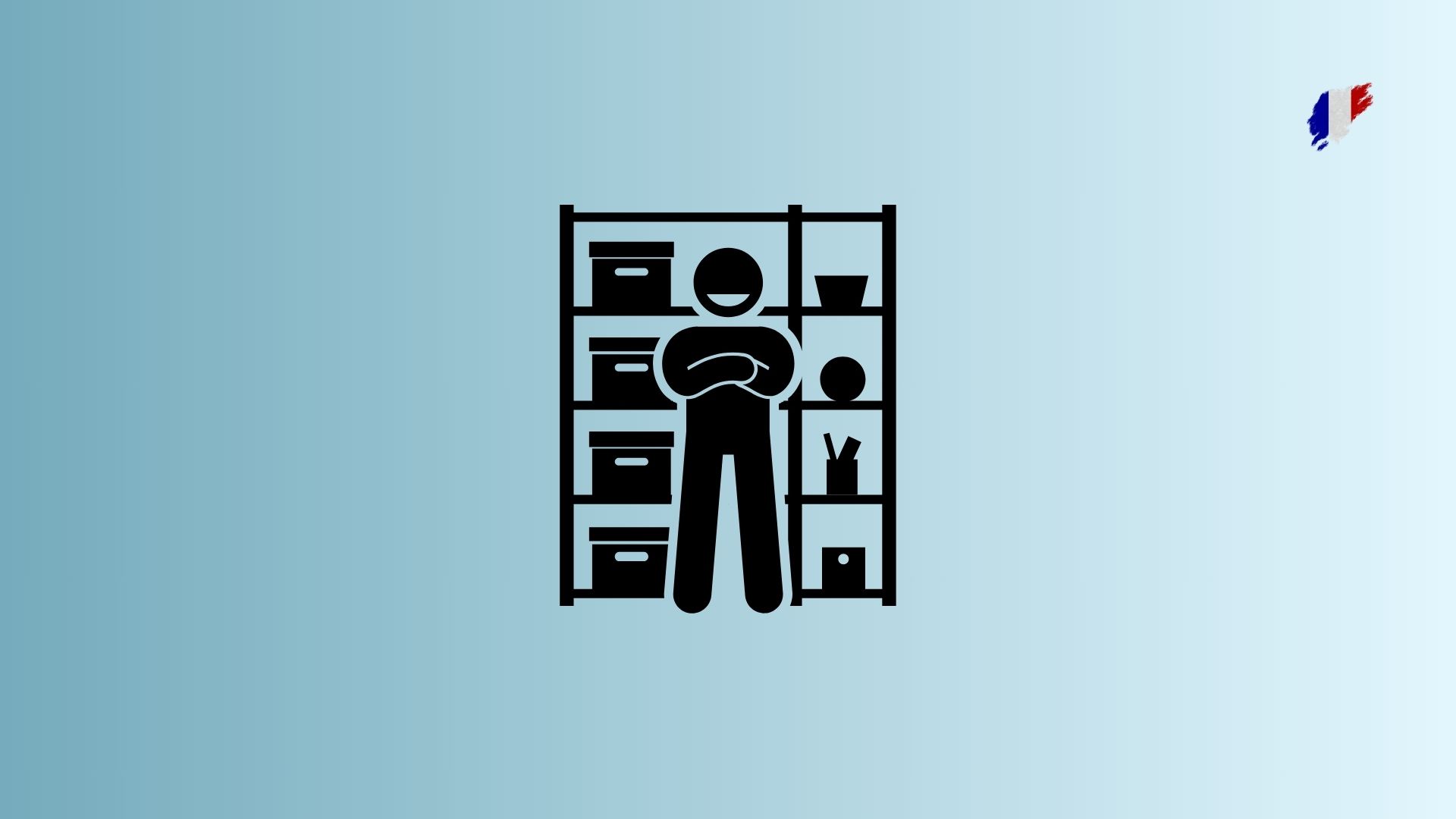 Person standing confidently before a well-organized storage shelf
